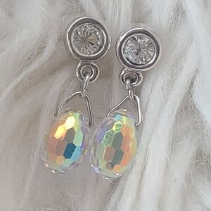 Swarovski Silver Toned and Iridescent Crystal Earrings- Excellent Condition